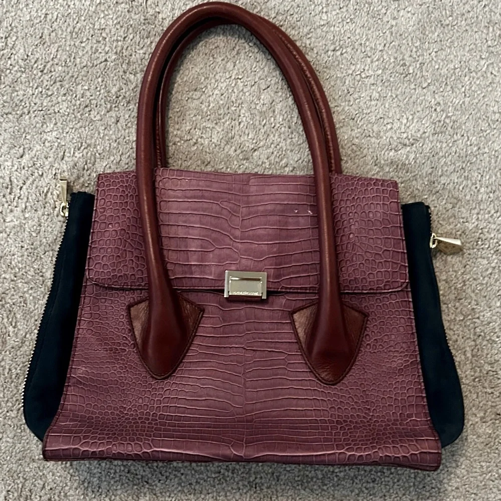 POUR LA VICTORIE Croc Embossed‎ Handbag with Suede Details